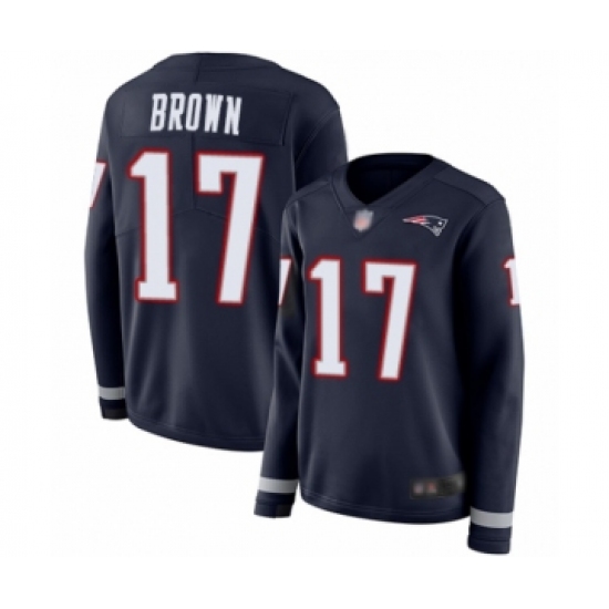 Women's New England Patriots 17 Antonio Brown Limited Navy Blue Therma Long Sleeve Football Jersey