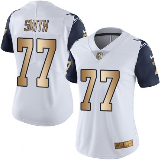 Women's Nike Dallas Cowboys 77 Tyron Smith Limited White/Gold Rush NFL Jersey