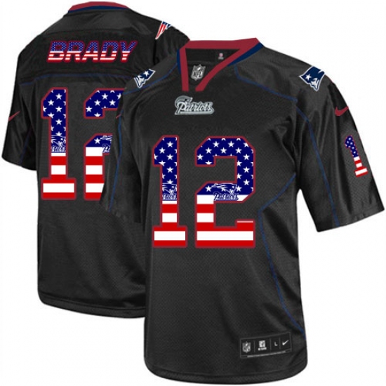 Men's Nike New England Patriots 12 Tom Brady Elite Black USA Flag Fashion NFL Jersey