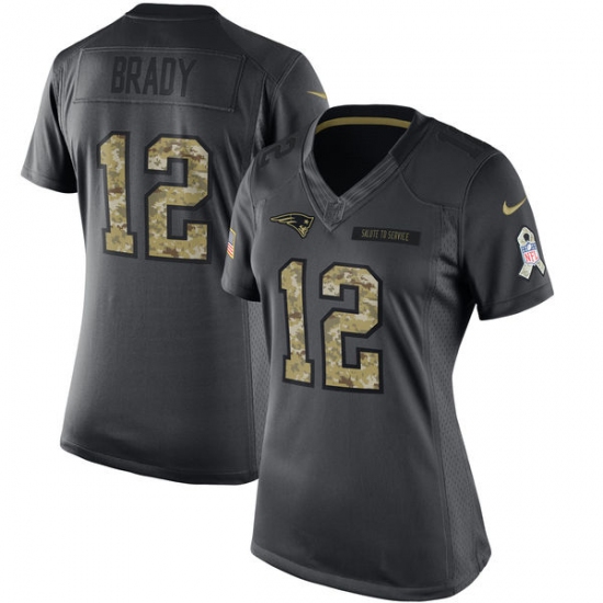 Women's Nike New England Patriots 12 Tom Brady Limited Black 2016 Salute to Service NFL Jersey
