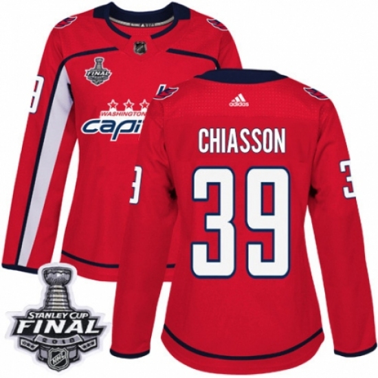 Women's Adidas Washington Capitals 39 Alex Chiasson Authentic Red Home 2018 Stanley Cup Final NHL Jersey
