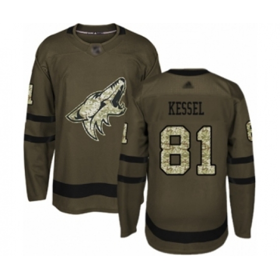 Men's Arizona Coyotes 81 Phil Kessel Authentic Green Salute to Service Hockey Jersey