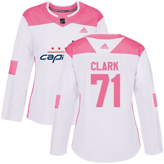Women's Adidas Washington Capitals 71 Kody Clark Authentic White Pink Fashion NHL Jersey