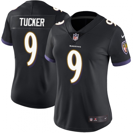 Women's Nike Baltimore Ravens 9 Justin Tucker Black Alternate Vapor Untouchable Limited Player NFL Jersey