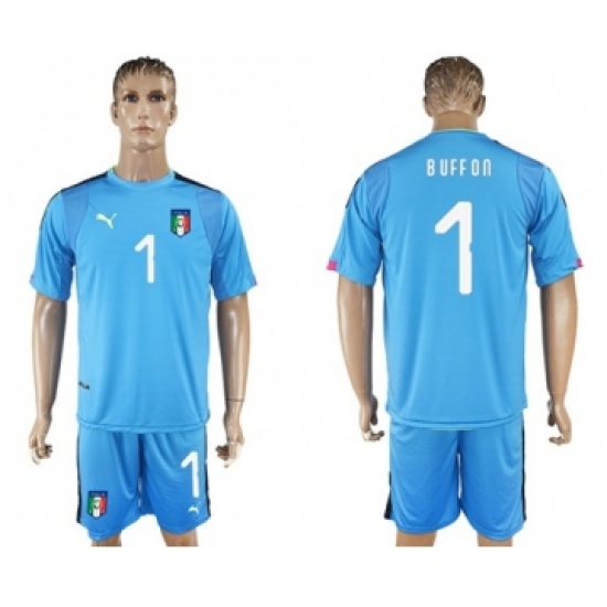 Italy 1 Buffon Blue Goalkeeper Soccer Country Jersey