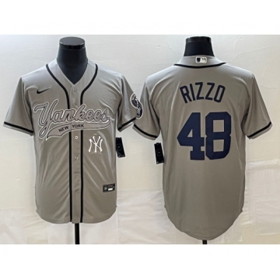 Men's New York Yankees 48 Anthony Rizzo Gray Cool Base Stitched Baseball Jersey