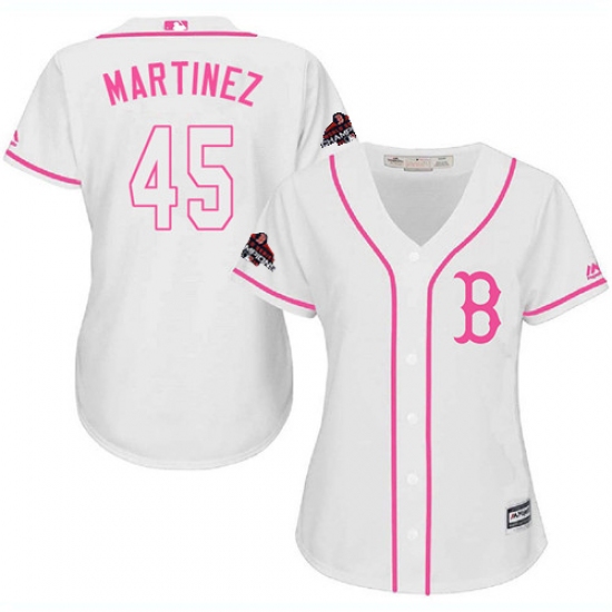 Women's Majestic Boston Red Sox 45 Pedro Martinez Authentic White Fashion 2018 World Series Champions MLB Jersey