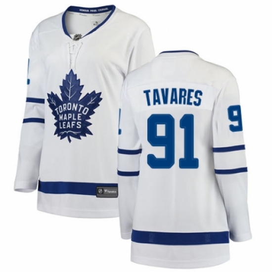 Women's Toronto Maple Leafs 91 John Tavares Authentic White Away Fanatics Branded Breakaway NHL Jersey
