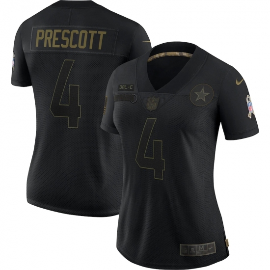 Women's Dallas Cowboys 4 Dak Prescott Black 2020 Salute To Service Limited Jersey