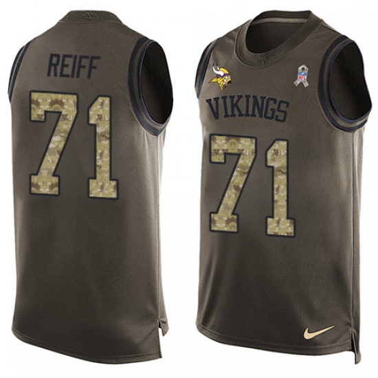 Men's Nike Minnesota Vikings 71 Riley Reiff Limited Green Salute to Service Tank Top NFL Jersey