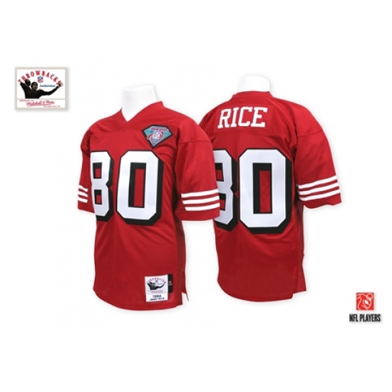 Mitchell And Ness San Francisco 49ers 80 Jerry Rice Authentic Red Team Color 75TH Patch 1994 Throwback NFL Jersey