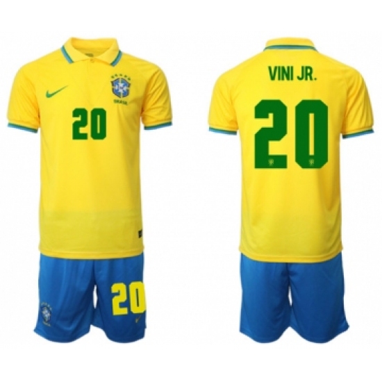Men's Brazil 20 Vini Jr. Yellow Home Soccer Jersey Suit