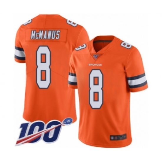 Men's Denver Broncos 8 Brandon McManus Limited Orange Rush Vapor Untouchable 100th Season Football Jersey