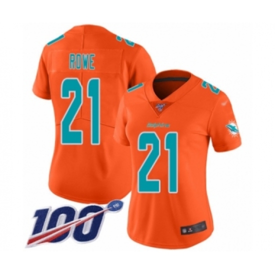 Women's Miami Dolphins 21 Eric Rowe Limited Orange Inverted Legend 100th Season Football Jersey