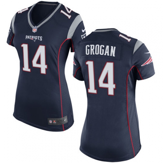 Women's Nike New England Patriots 14 Steve Grogan Game Navy Blue Team Color NFL Jersey