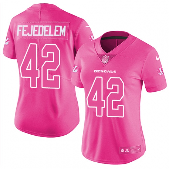 Women's Nike Cincinnati Bengals 42 Clayton Fejedelem Limited Pink Rush Fashion NFL Jersey