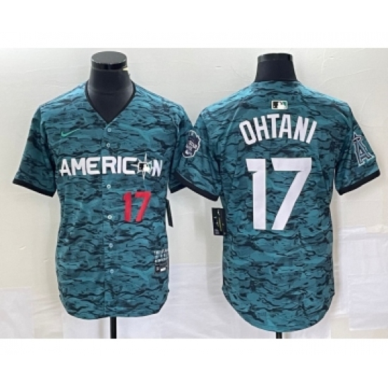 Men's Nike Los Angeles Angels 17 Shohei Ohtani Number Teal 2023 All Star Cool Base Stitched Jersey1