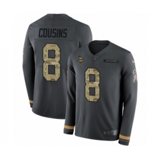 Men's Nike Minnesota Vikings 8 Kirk Cousins Limited Black Salute to Service Therma Long Sleeve NFL Jersey