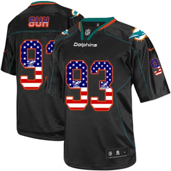 Men's Nike Miami Dolphins 93 Ndamukong Suh Elite Black USA Flag Fashion NFL Jersey