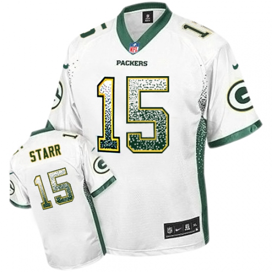 Men's Nike Green Bay Packers 15 Bart Starr Elite White Drift Fashion NFL Jersey