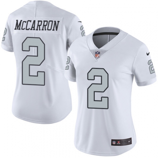 Women's Nike Oakland Raiders 2 AJ McCarron Limited White Rush Vapor Untouchable NFL Jersey