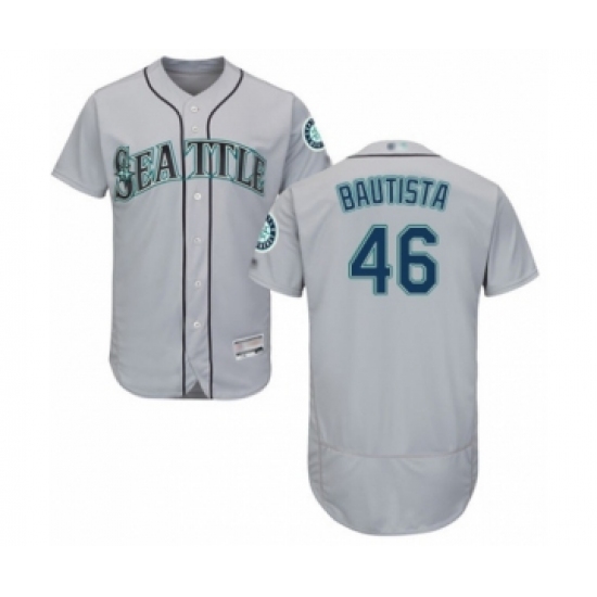 Men's Seattle Mariners 46 Gerson Bautista Grey Road Flex Base Authentic Collection Baseball Player Jersey