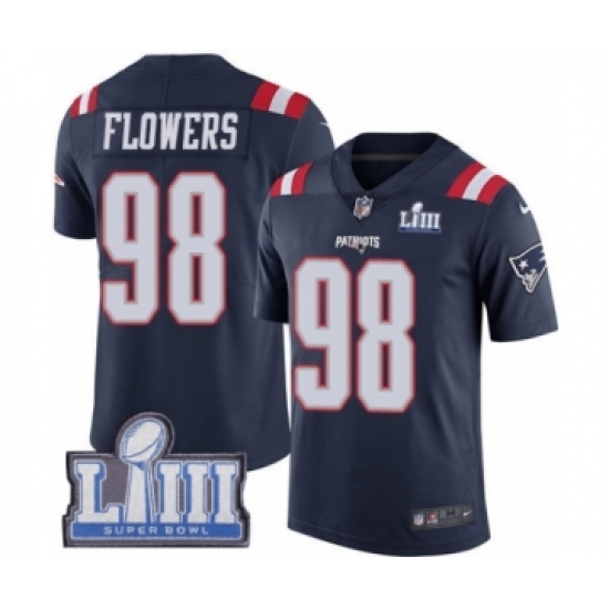 Youth Nike New England Patriots 98 Trey Flowers Limited Navy Blue Rush Vapor Untouchable Super Bowl LIII Bound NFL Jersey