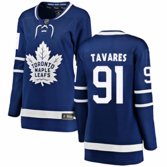Women's Toronto Maple Leafs 91 John Tavares Authentic Royal Blue Home Fanatics Branded Breakaway NHL Jersey