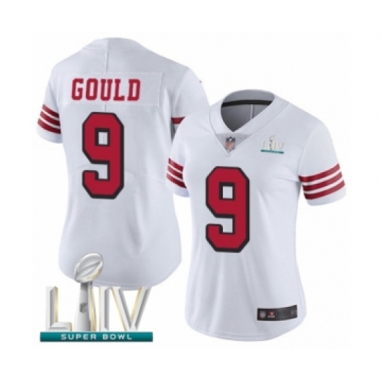 Women's San Francisco 49ers 9 Robbie Gould Limited White Rush Vapor Untouchable Super Bowl LIV Bound Football Jersey