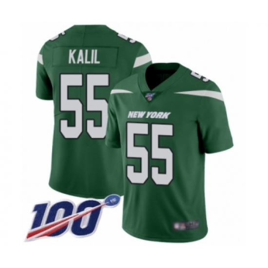 Youth New York Jets 55 Ryan Kalil Green Team Color Vapor Untouchable Limited Player 100th Season Football Jersey