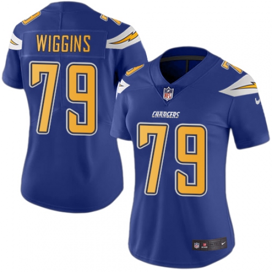 Women's Nike Los Angeles Chargers 79 Kenny Wiggins Limited Electric Blue Rush Vapor Untouchable NFL Jersey