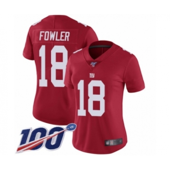 Women's New York Giants 18 Bennie Fowler Red Limited Red Inverted Legend 100th Season Football Jersey
