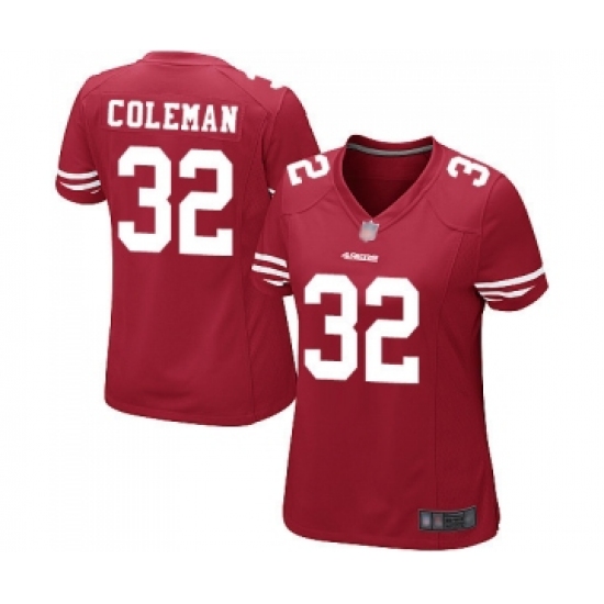 Women's San Francisco 49ers 32 Tevin Coleman Game Red Team Color Football Jersey