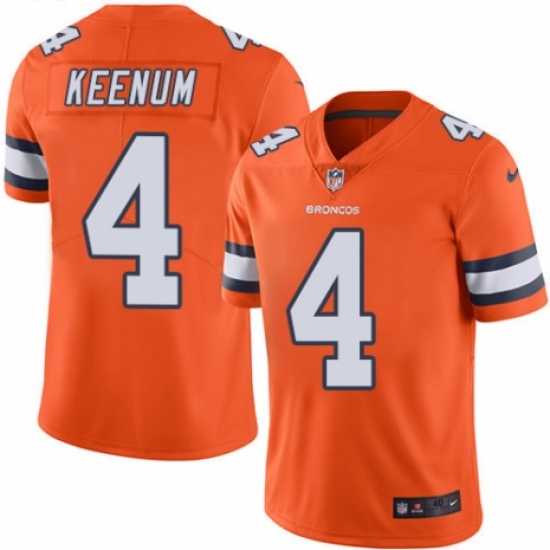 Men's Nike Denver Broncos 4 Case Keenum Elite Orange Rush Vapor Untouchable NFL Jersey
