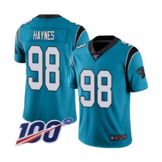 Men's Carolina Panthers 98 Marquis Haynes Limited Blue Rush Vapor Untouchable 100th Season Football Jersey
