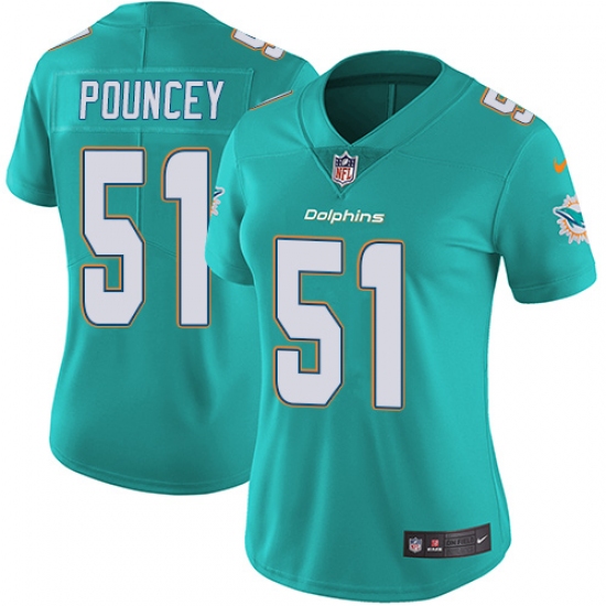 Women's Nike Miami Dolphins 51 Mike Pouncey Aqua Green Team Color Vapor Untouchable Limited Player NFL Jersey