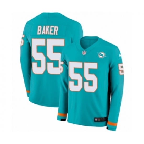 Youth Nike Miami Dolphins 55 Jerome Baker Limited Aqua Therma Long Sleeve NFL Jersey