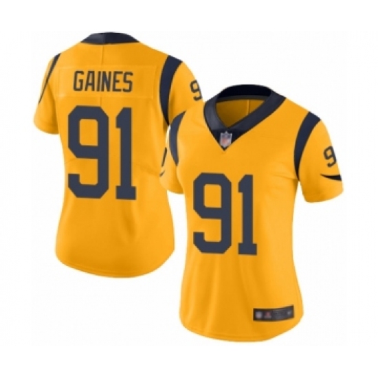Women's Los Angeles Rams 91 Greg Gaines Limited Gold Rush Vapor Untouchable Football Jersey