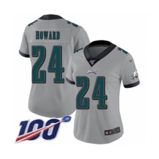 Women's Philadelphia Eagles 24 Jordan Howard Limited Silver Inverted Legend 100th Season Football Jersey