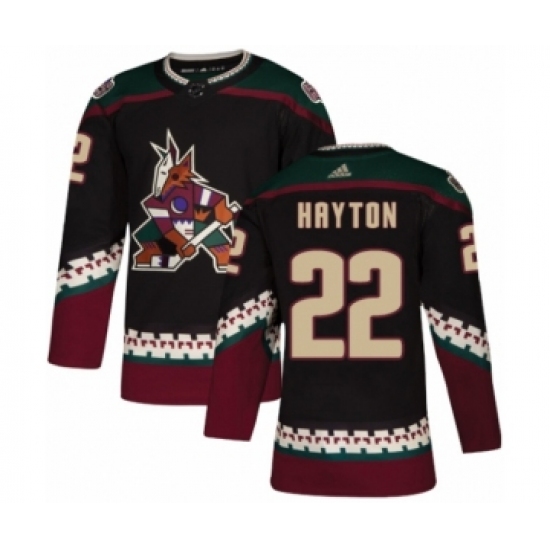 Men's Adidas Arizona Coyotes 22 Barrett Hayton Premier Black Alternate NHL Jersey