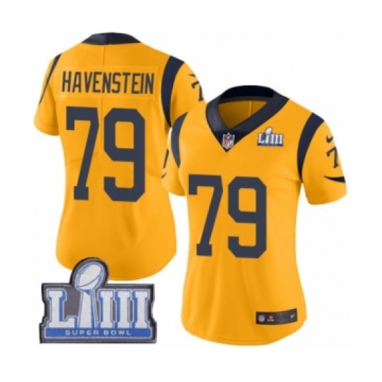 Women's Nike Los Angeles Rams 79 Rob Havenstein Limited Gold Rush Vapor Untouchable Super Bowl LIII Bound NFL Jersey