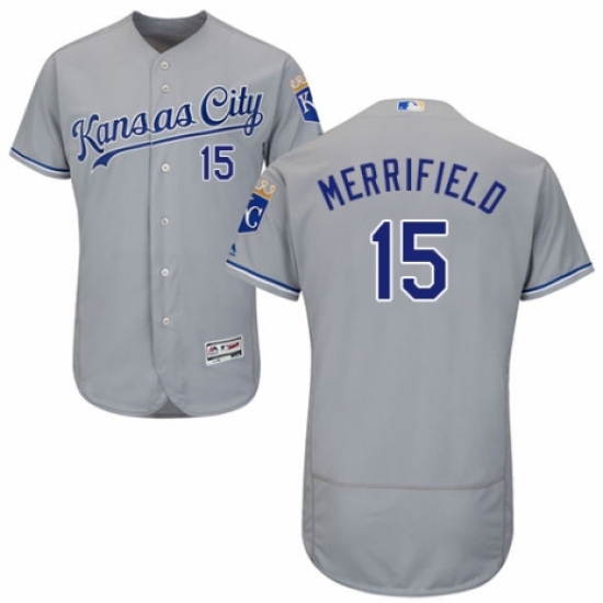 Men's Majestic Kansas City Royals 15 Whit Merrifield Grey Road Flex Base Authentic Collection MLB Jersey
