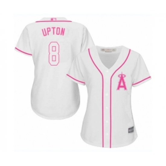 Women's Los Angeles Angels of Anaheim 8 Justin Upton Authentic White Fashion Cool Base Baseball Jersey