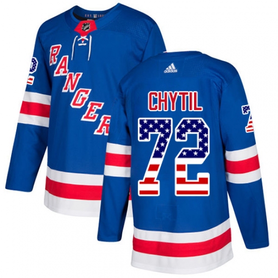 Men's Adidas New York Rangers 72 Filip Chytil Authentic Royal Blue USA Flag Fashion NHL Jersey