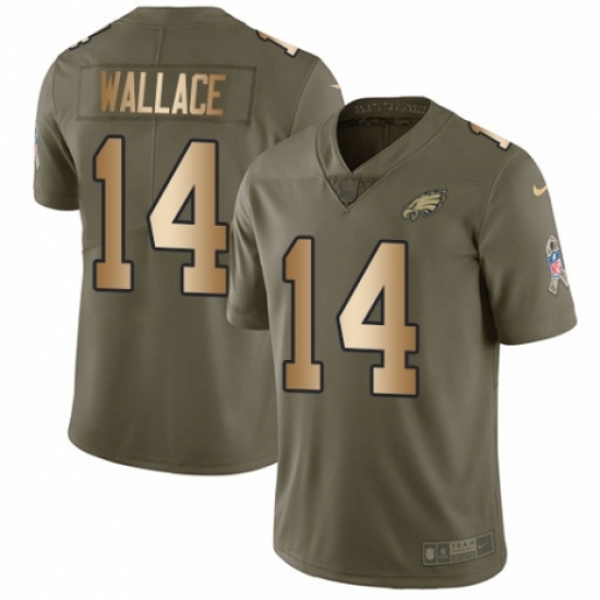 Youth Nike Philadelphia Eagles 14 Mike Wallace Limited Olive/Gold 2017 Salute to Service NFL Jersey