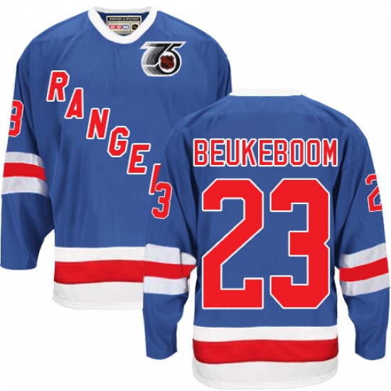 Men's CCM New York Rangers 23 Jeff Beukeboom Premier Royal Blue 75TH Throwback NHL Jersey