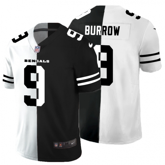 Men's Cincinnati Bengals 9 Joe Burrow Black White Limited Split Fashion Football Jersey