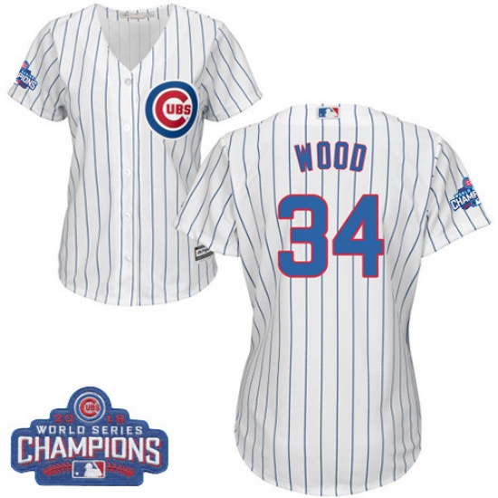 Women's Majestic Chicago Cubs 34 Kerry Wood Authentic White Home 2016 World Series Champions Cool Base MLB Jersey