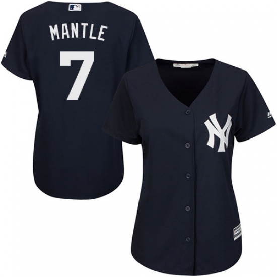 Women's Majestic New York Yankees 7 Mickey Mantle Replica Navy Blue Alternate MLB Jersey