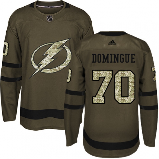 Men's Adidas Tampa Bay Lightning 70 Louis Domingue Authentic Green Salute to Service NHL Jersey